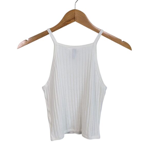H&M Divided Ribbed Knit High Neck White Tank Top Women’s Small - Picture 2 of 7